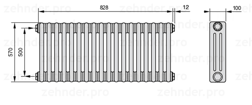 Схема (чертеж) Радиатор Zehnder Charleston 3057/18 №1270 Technoline TL